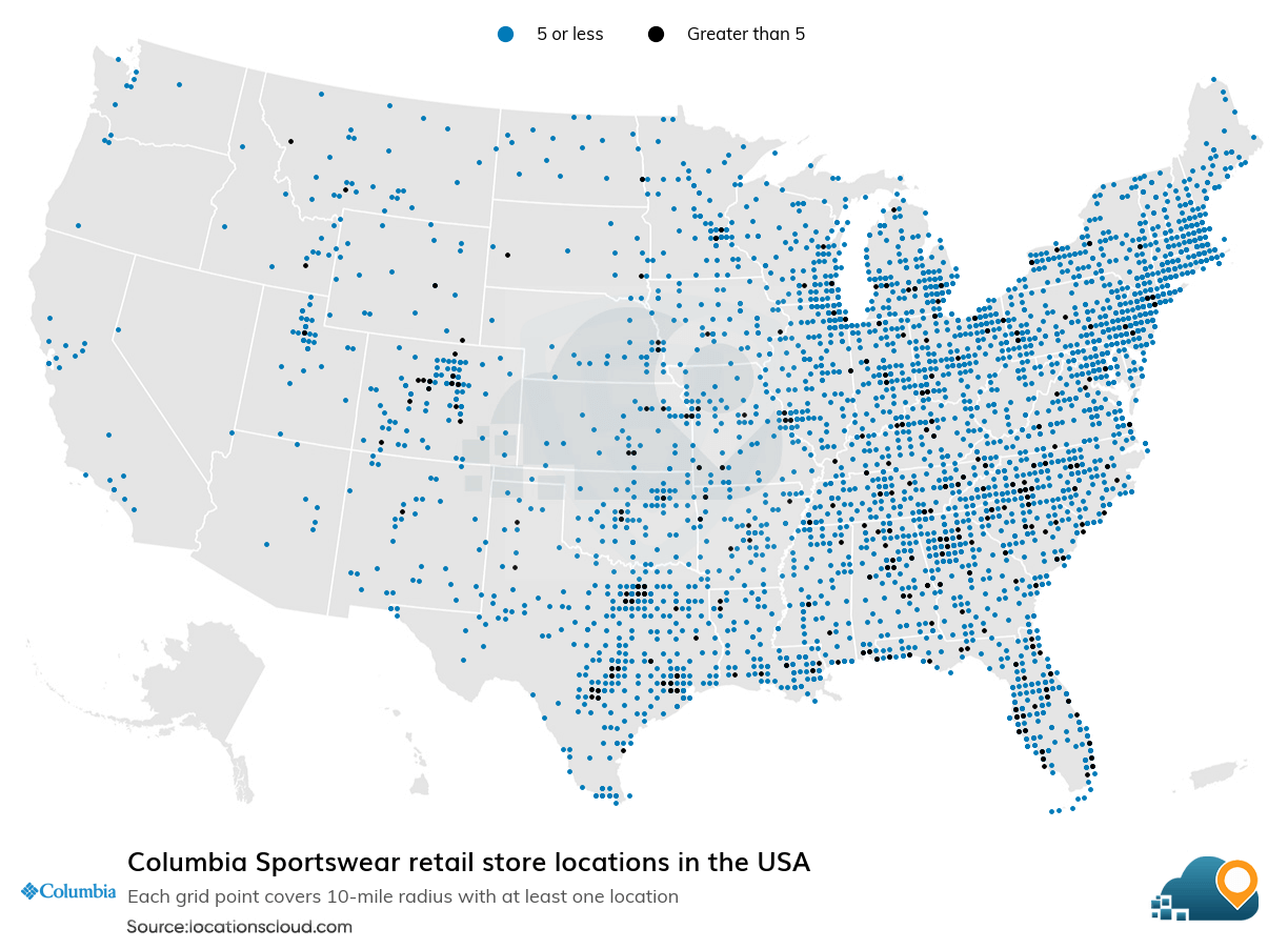 Number of Columbia Sportswear Retail Stores in the USA 2024