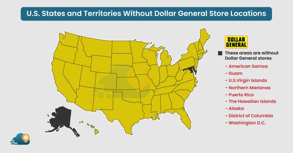 States and Territories with no Location of Dollar General Stores